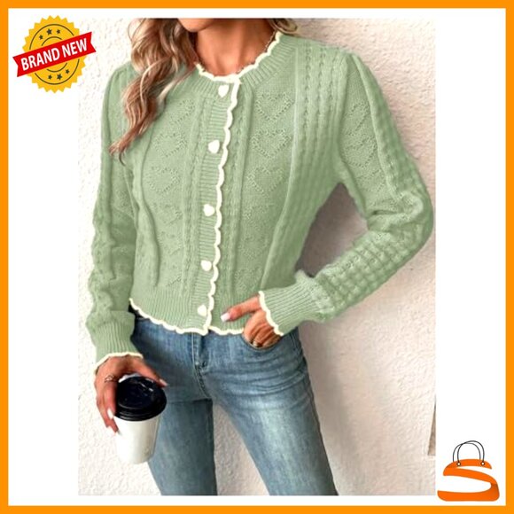 Women's Cardigan Sweater Button Front Long Sleeve Knit Casual Outerwear - Picture 3 of 6